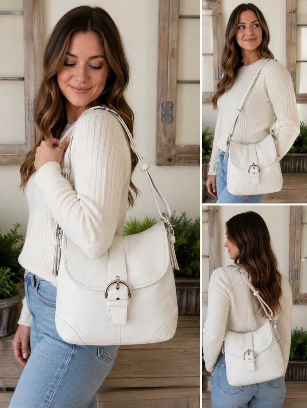 Coach Vintage Soho Large White Leather Convertible Crossbody Shoulder Bag Y2K - Picture 15 of 15